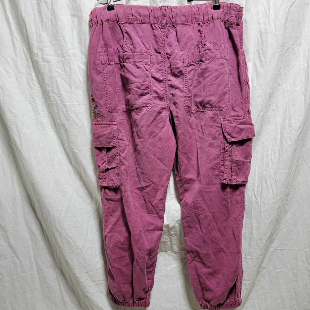 Sundance Pants Women's 12 Pink Linen Blend Floral Embroidered Cottage Bohemian - Picture 3 of 6